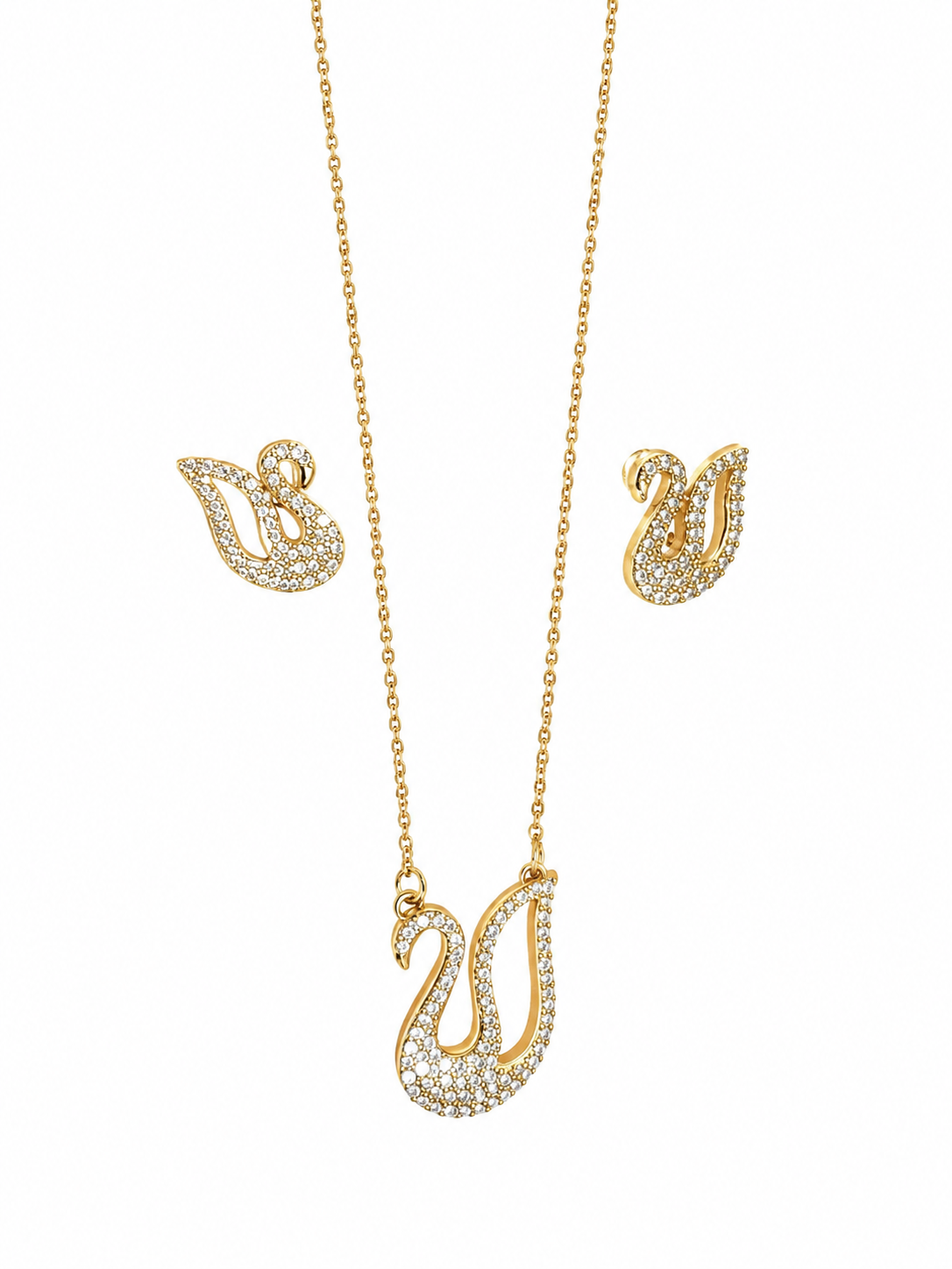 Golden Swan Crystal Necklace and Earrings Set