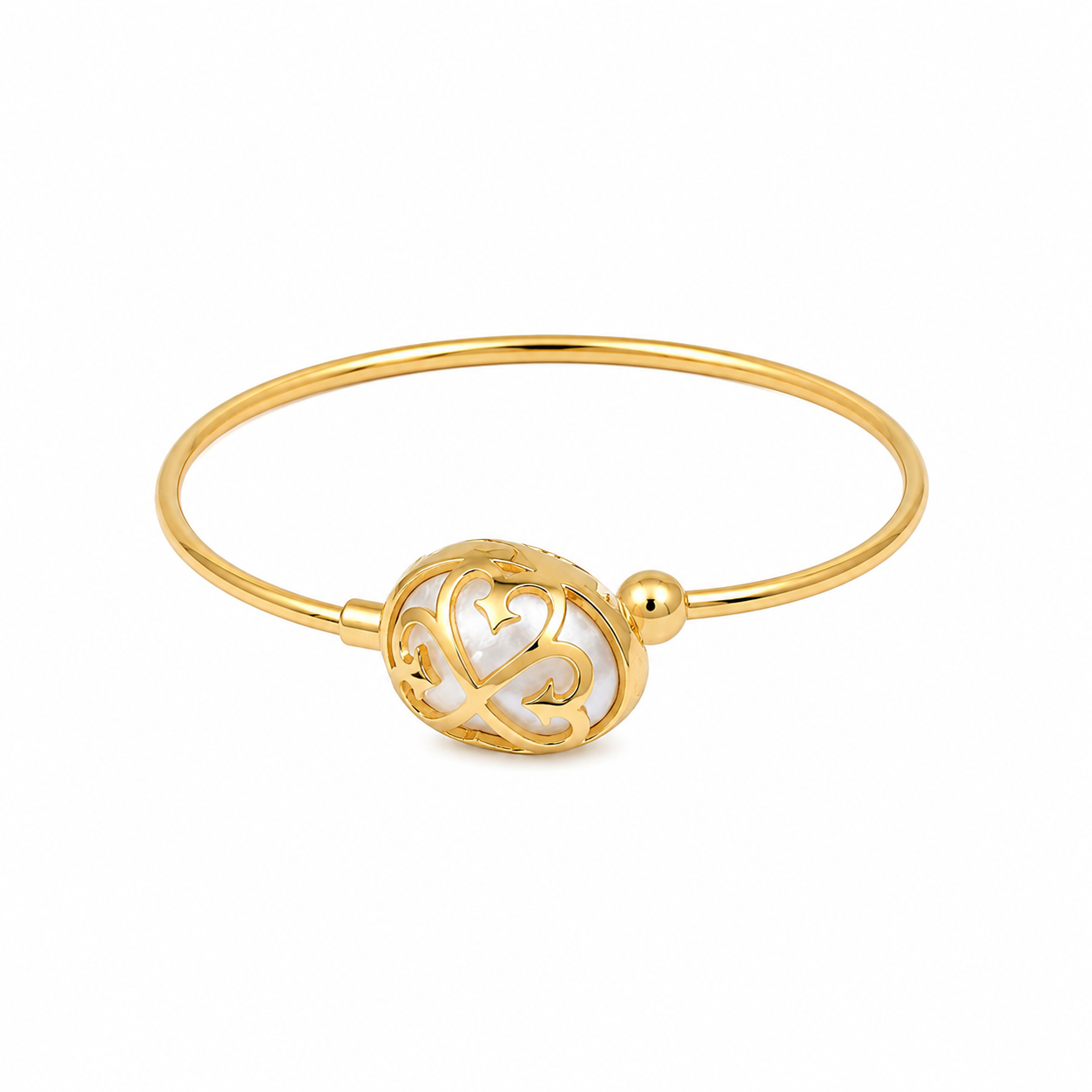 Pearl Heart Filigree Gold Cuff Bracelet