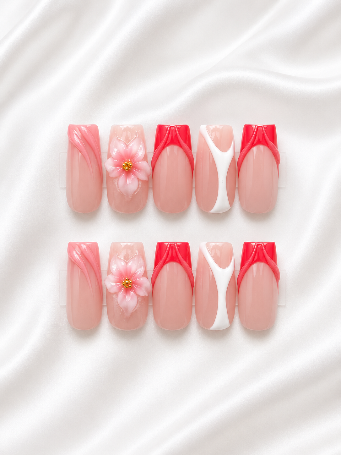 Blush Sculpted Floral Nail Set
