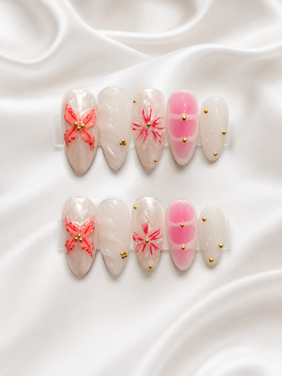 Pearl Pink Floral Nail Set