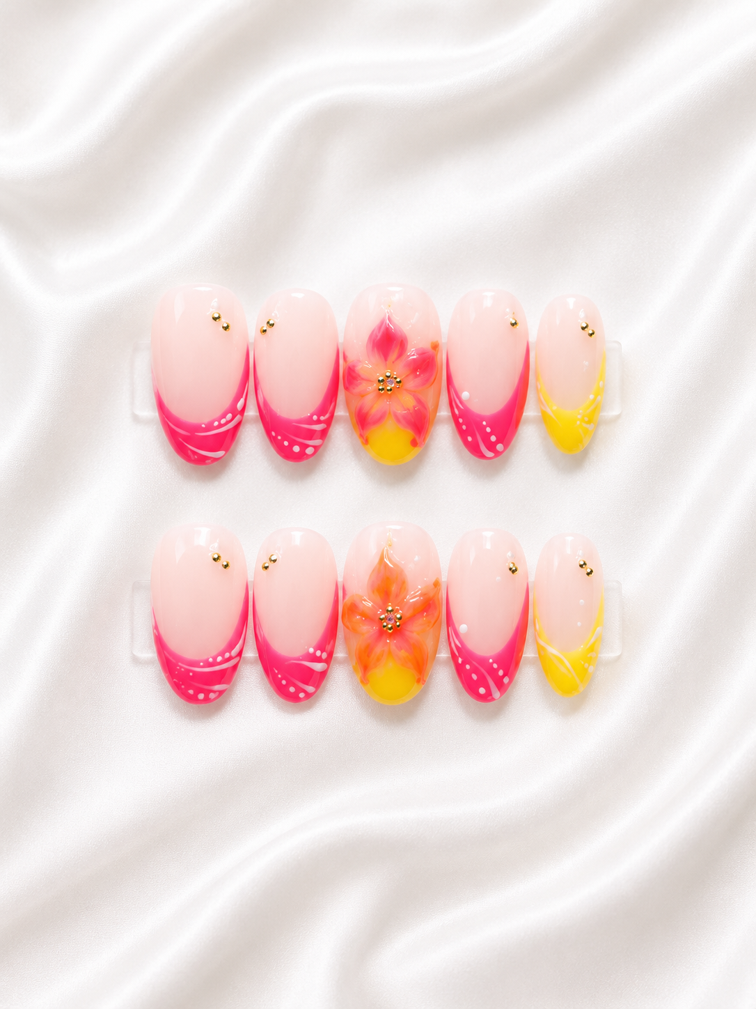 Pink Yellow Flower Nail Set
