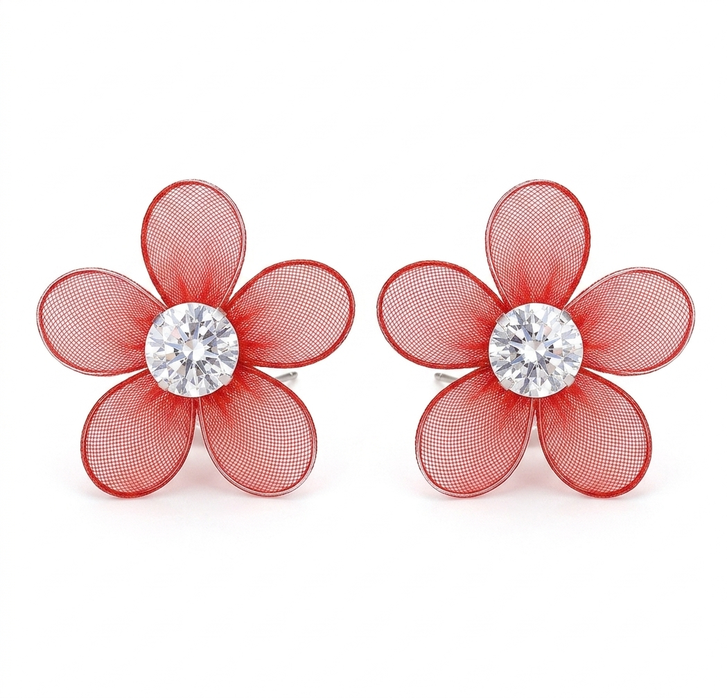 Red Flower Earrings
